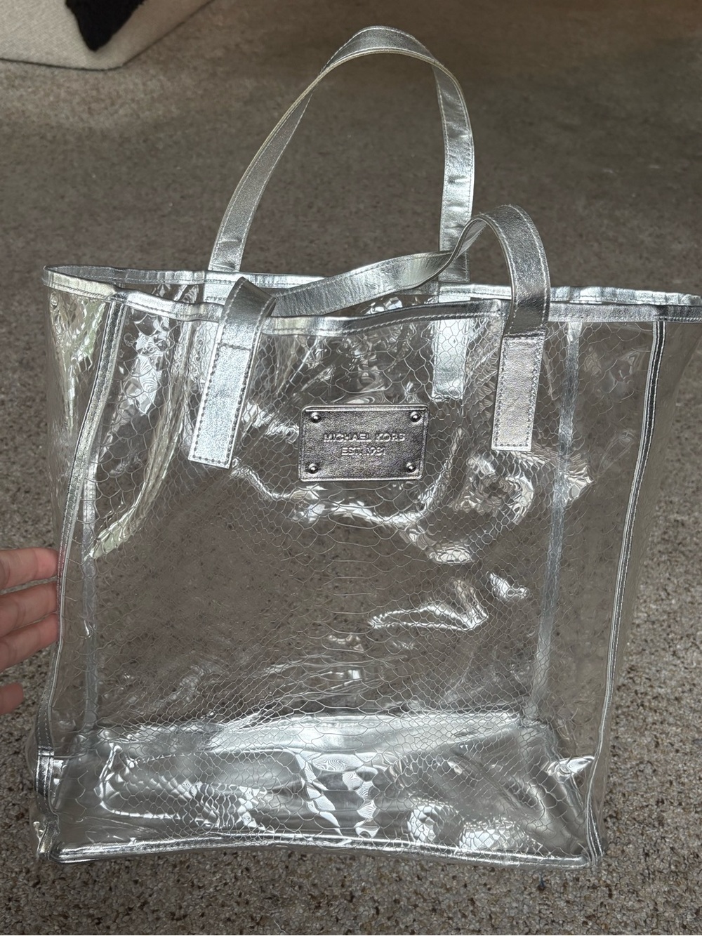 Michael Kors Silver Clear Snakeskin Tote Bag